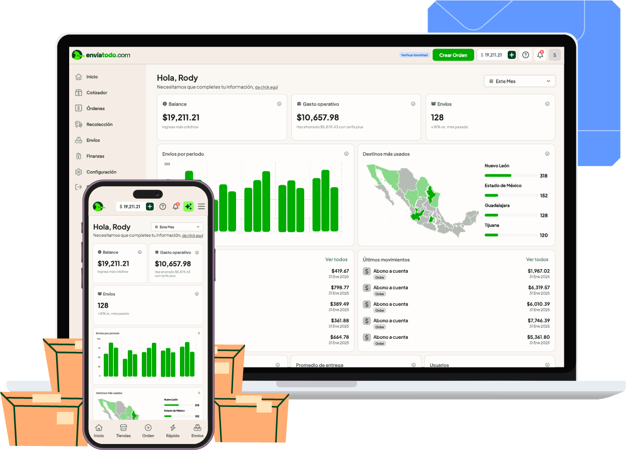 Aplicacion de enviatodo.com en su version movil y de escritorio ayuda a la logistica de envios de paquetes